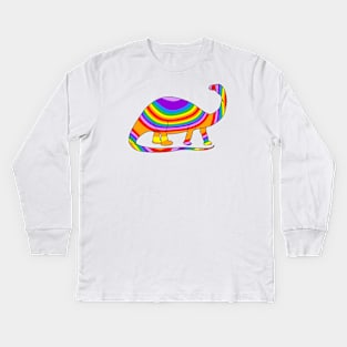 RAINBOW Brontosaurus Dinosaur Art Kids Long Sleeve T-Shirt